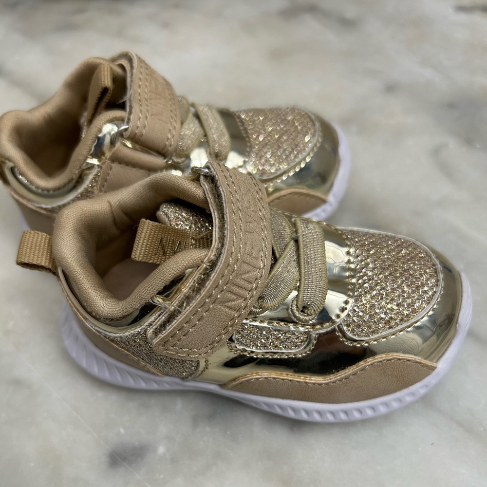 Size 3 Nine West gold toddler sneakers with Velcro strap